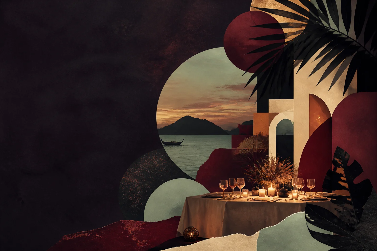 Tropical private dinner setting overlooking the Andaman Sea at dusk