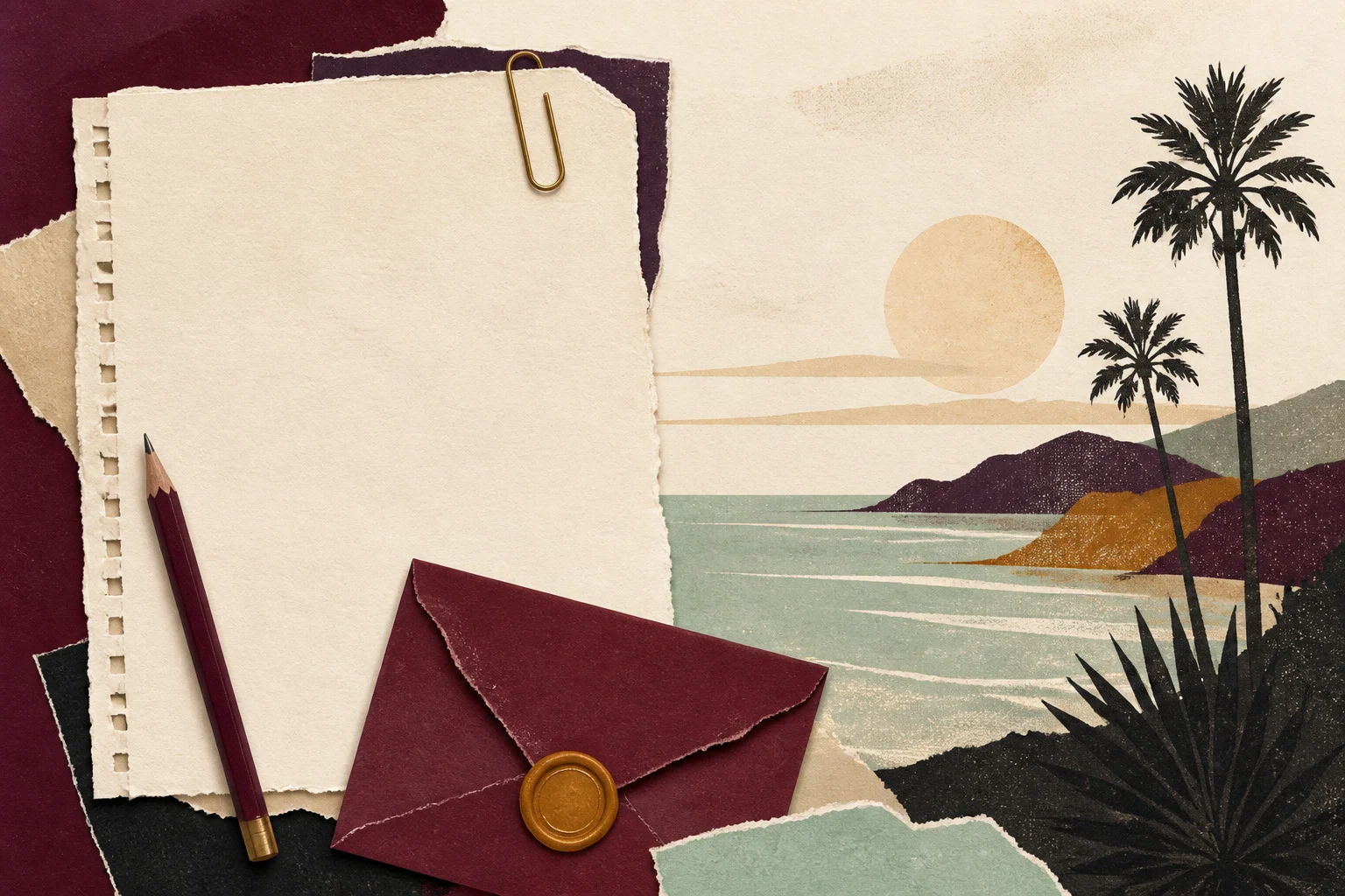 Blank proposal notebook and sealed envelope overlooking the Phuket coast